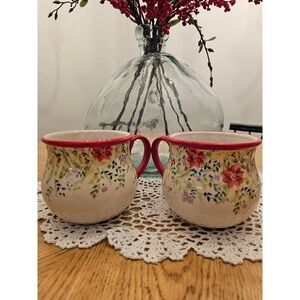 Pioneer Woman Poinsettia Christmas Coffee Mugs Set of 2 Red Floral Holiday 16oz